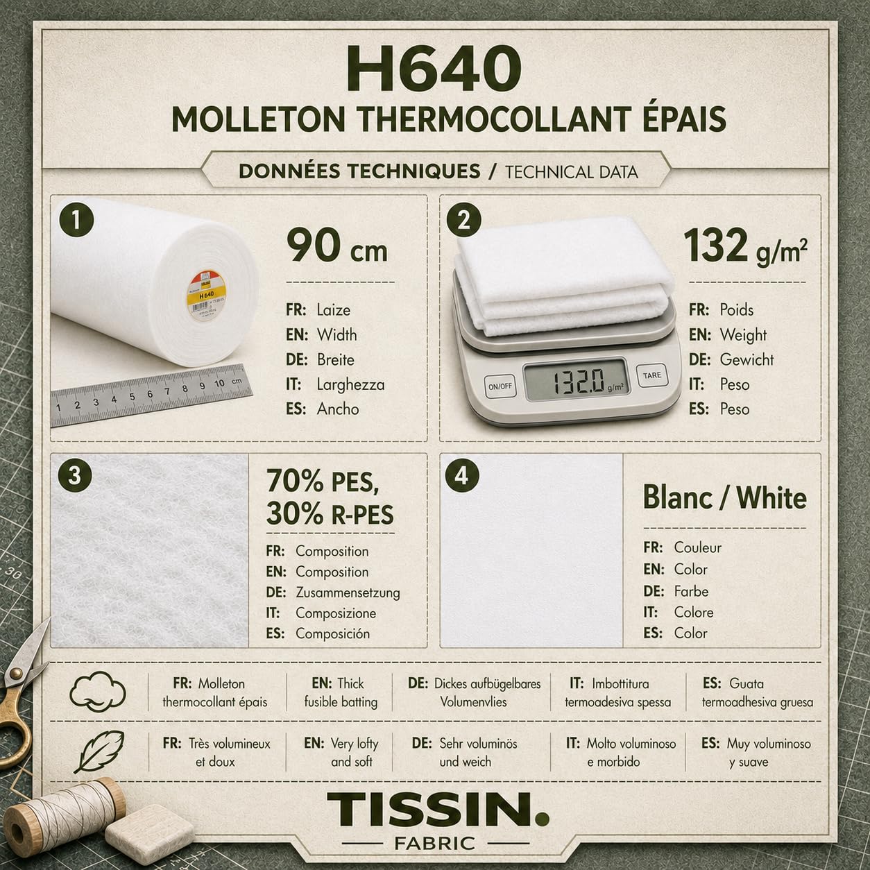 Vlieseline - Molleton termoadesivo, H640-100 x 90 cm