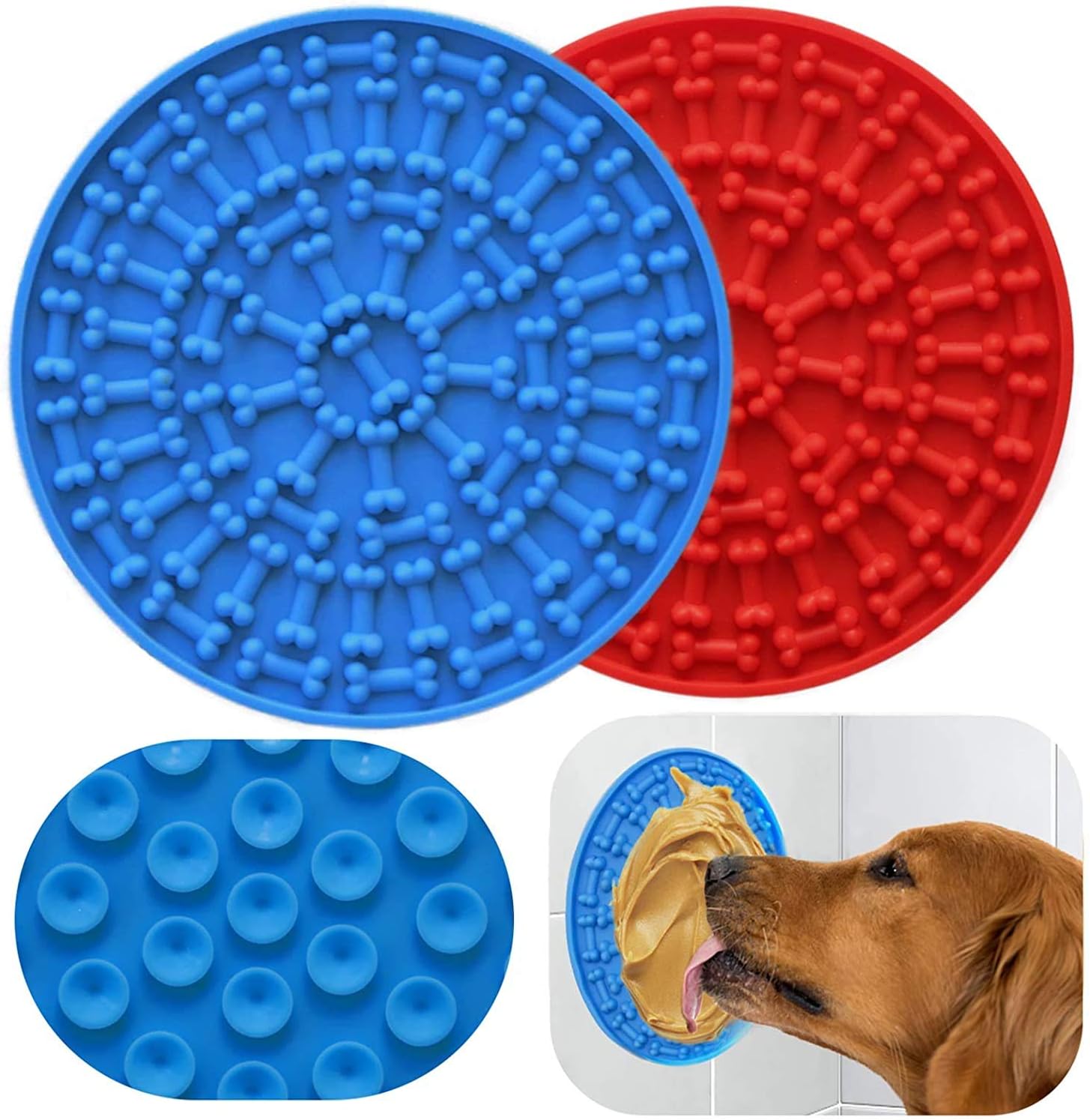 DOGLERON Lick Mat for Dogs, Slow Feeder Dog Lick Pad for Easy and Funny Bathing, Grooming and Training, Strong Suction - Set of 2