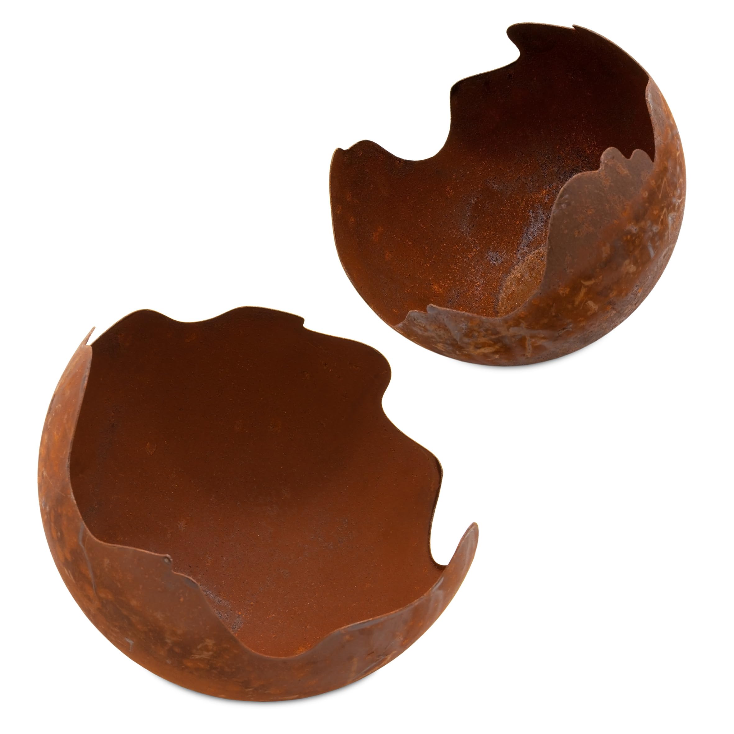 Lot de 2 boules de feu en métal rouillé - 92/70 cm - Photophore avec piquet - Décoration de jardin