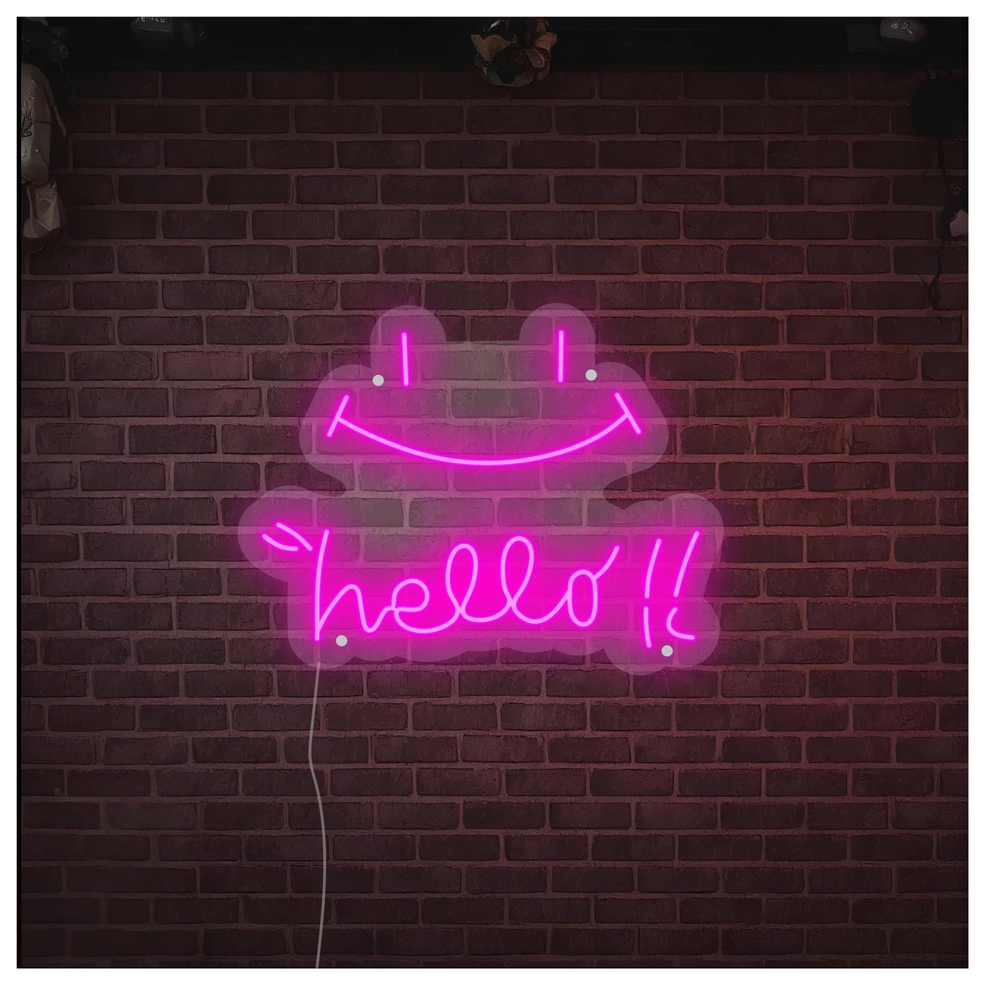 SHOUXI Sign Lamp Hello Smile Face Neon Sign, Suitable for Shop Wall Decor with Dimmable 38.5cm