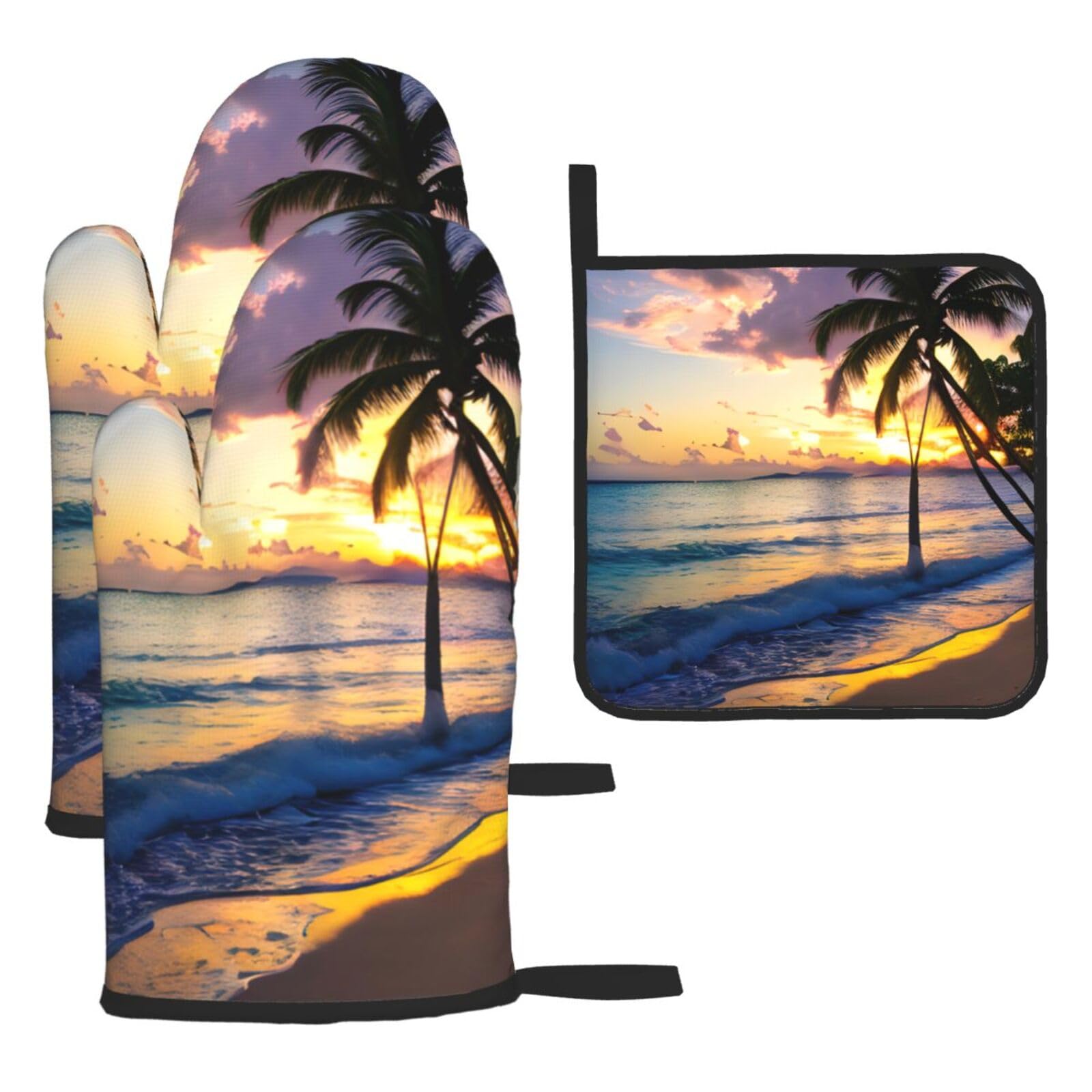 Breathtaking Jamaica Beach Print Oven Mitts Kitchen Gloves Set Everyday Baking Grilling Microwaving Cooking Gift
