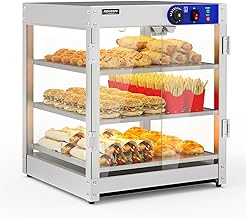 ROVSUN 3-Tier Commercial Food Warmer, Pizza Warmer Food Warmer Display with LED Lighting Removable Shelves Glass Door, Countertop Electric Food Warmer for Buffet Restaurant 110V 800W