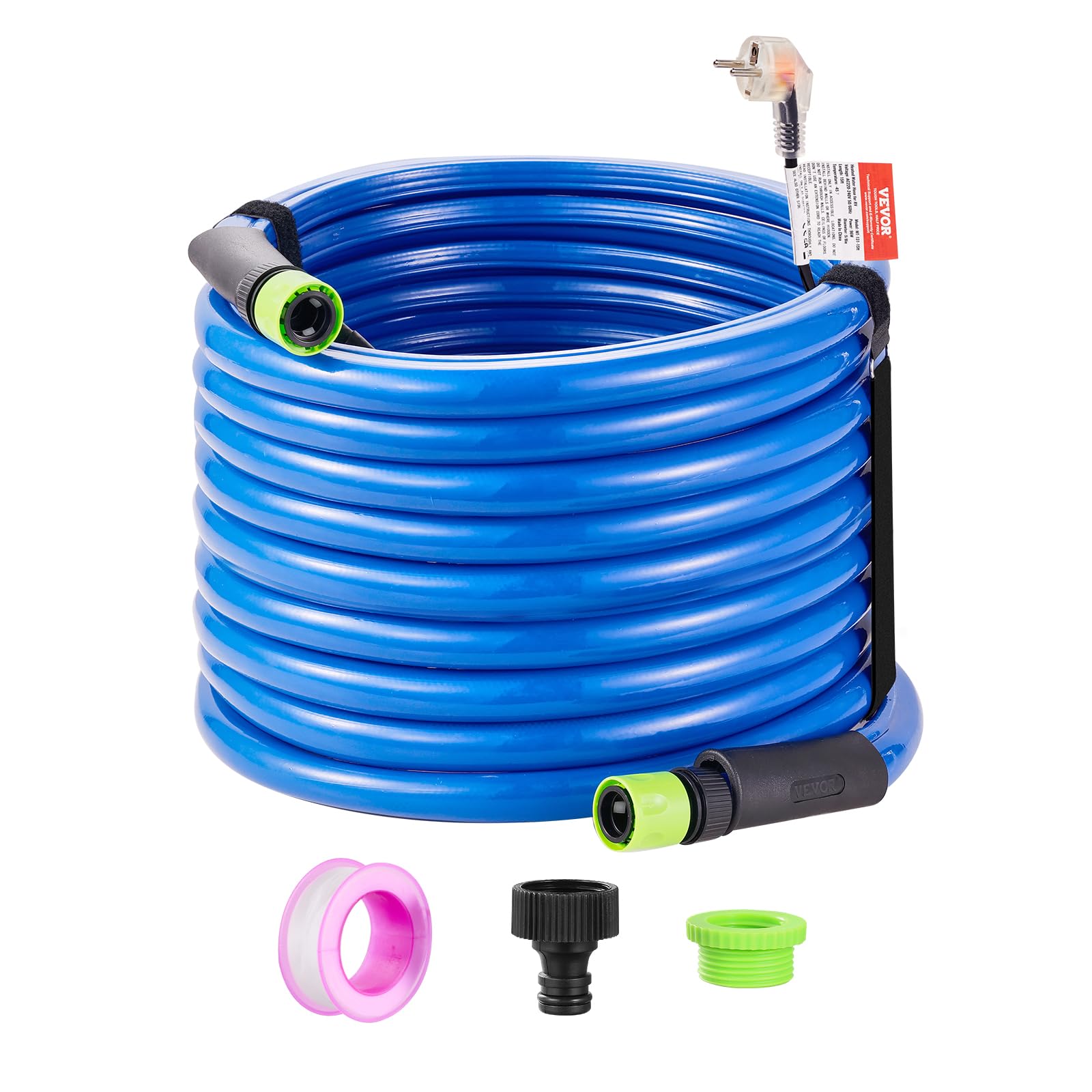 VEVOR Tubo Acqua Riscaldata 15,2 m per Camper, Tubo Acqua Potabile Riscaldato Antigelo Fino a -42,7°C, Autoregolante Automatica, ID 158 mm con Set Raccordi Collegamento Rapido, Senza Piombo e BPA