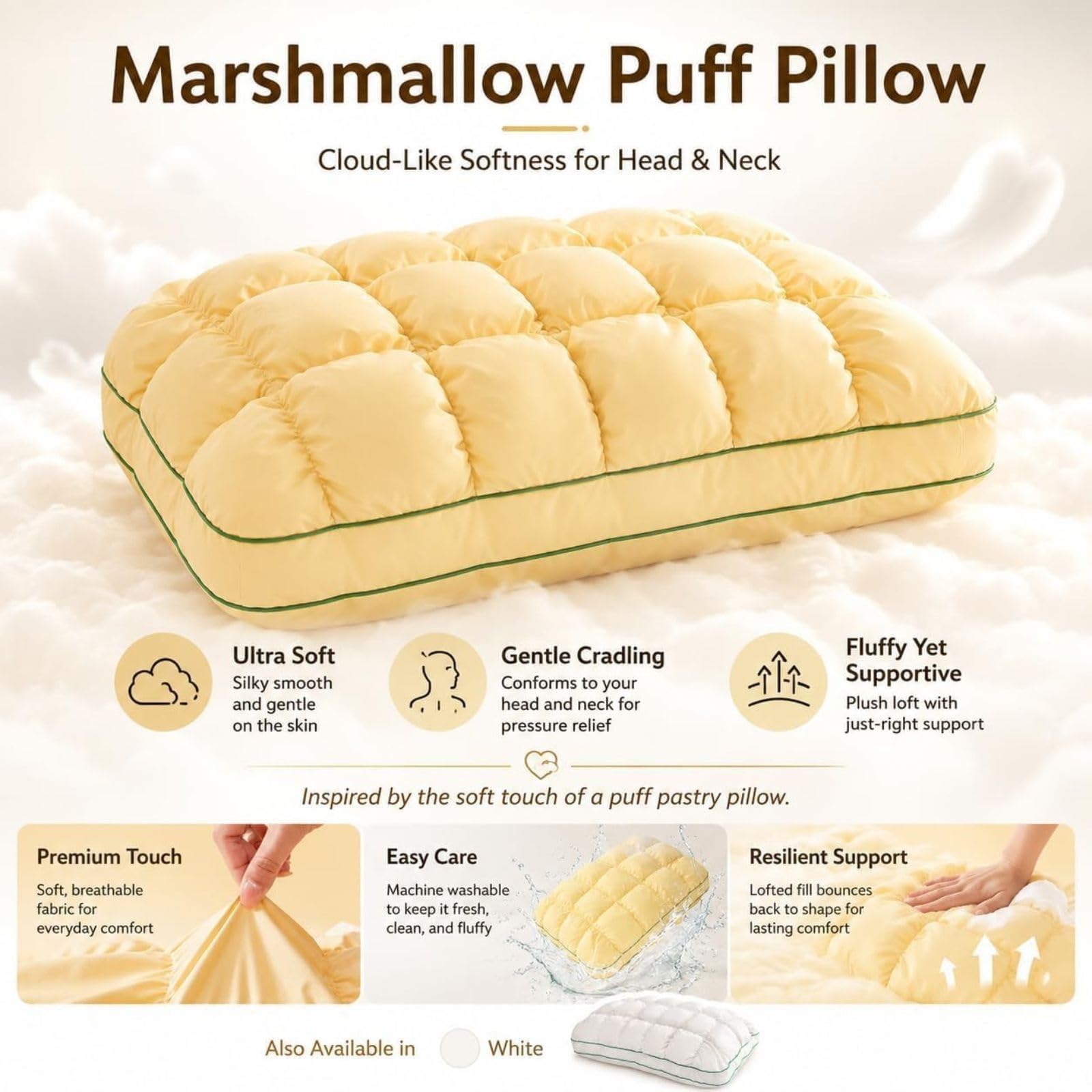 Morbido Supporto Rinfrescante Trapuntato Cuscino Rinfrescante | Cuscino Rinfrescante con Soffio Marshmallow Trapuntato da Letto Cool Touch Morbido for Adulti(Medium Pillow)