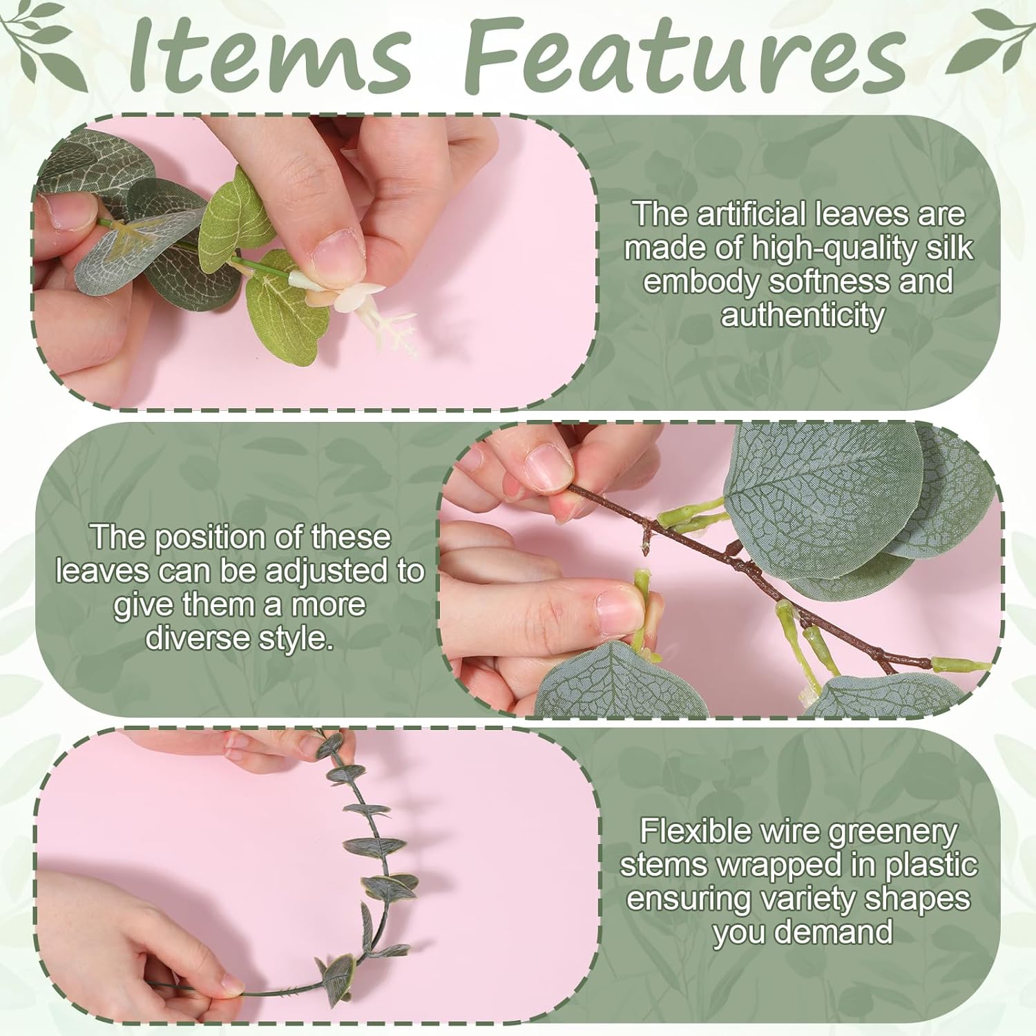 SHENLIU 180 Pcs 3 Kinds Mixed Eucalyptus Leaves Stems Bulk, DIY Green Faux Eucalyptus Stems Bundle Fake Leaves Greenery for Wedding Vase Bouquet Floral Arrangement