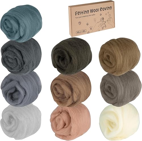 Lemonfilter Lana de fieltro de aguja, 10 colores de lana de fibra para fieltro de aguja, hilo de lana de fieltro suave para hilado hecho a mano,