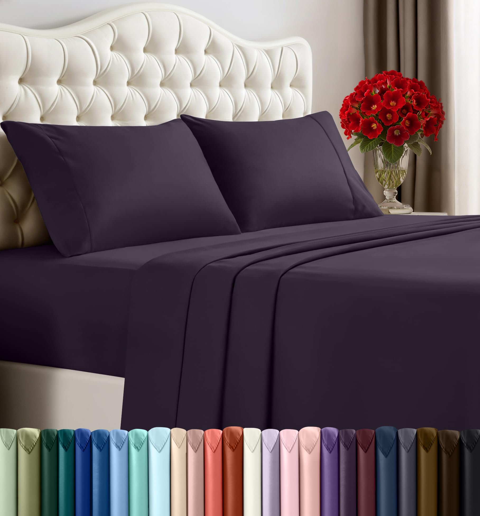 Utopia Bedding Set di lenzuola Queen - 4 pezzi, in microfibra spazzolata, resistente agli restringimenti e allo sbiadimento, facile da pulire (regina, viola)
