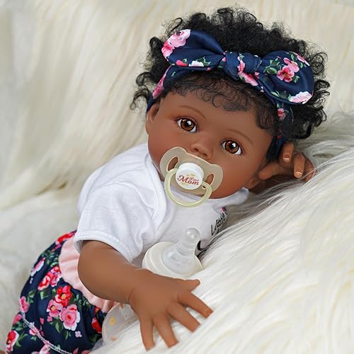 Miniatura 6 de Muñecas de bebé Reborn negras con cuerpo suave realista, muñeca afroamericana realista recién nacida de 20 pulgadas, el mejor juego de regalo de