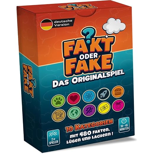 Fakt oder Fake – Lustiges Kartenspiel für Erwachsene & Familie | Quiz- & Partyspiel | 480 Fakten & Fakes in 10 Kategorien | Deutsche Ausgabe | Für 2+ Personen
