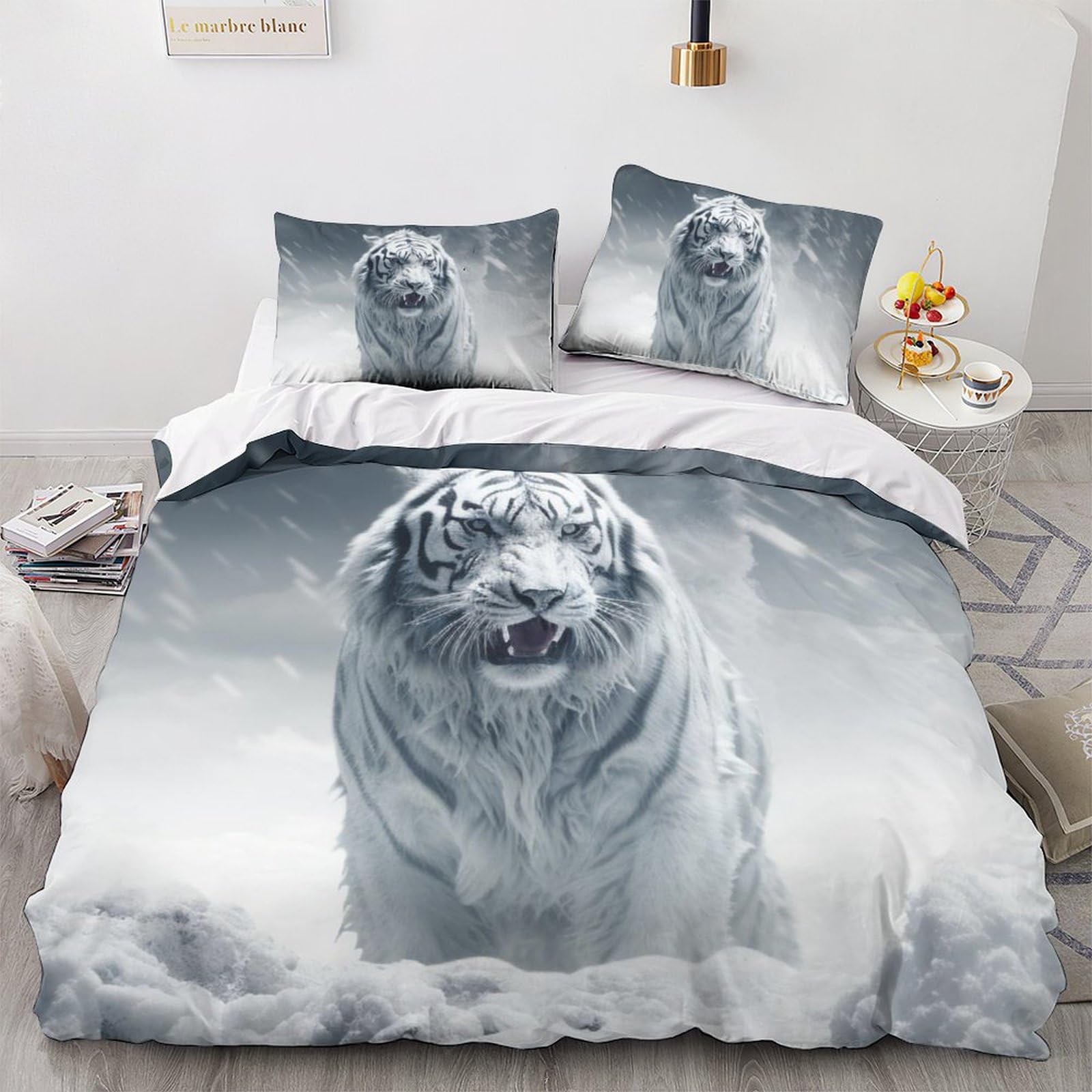 Ensemble de housse de couette blanche grand tigre pour remplacer le linge de lit terne