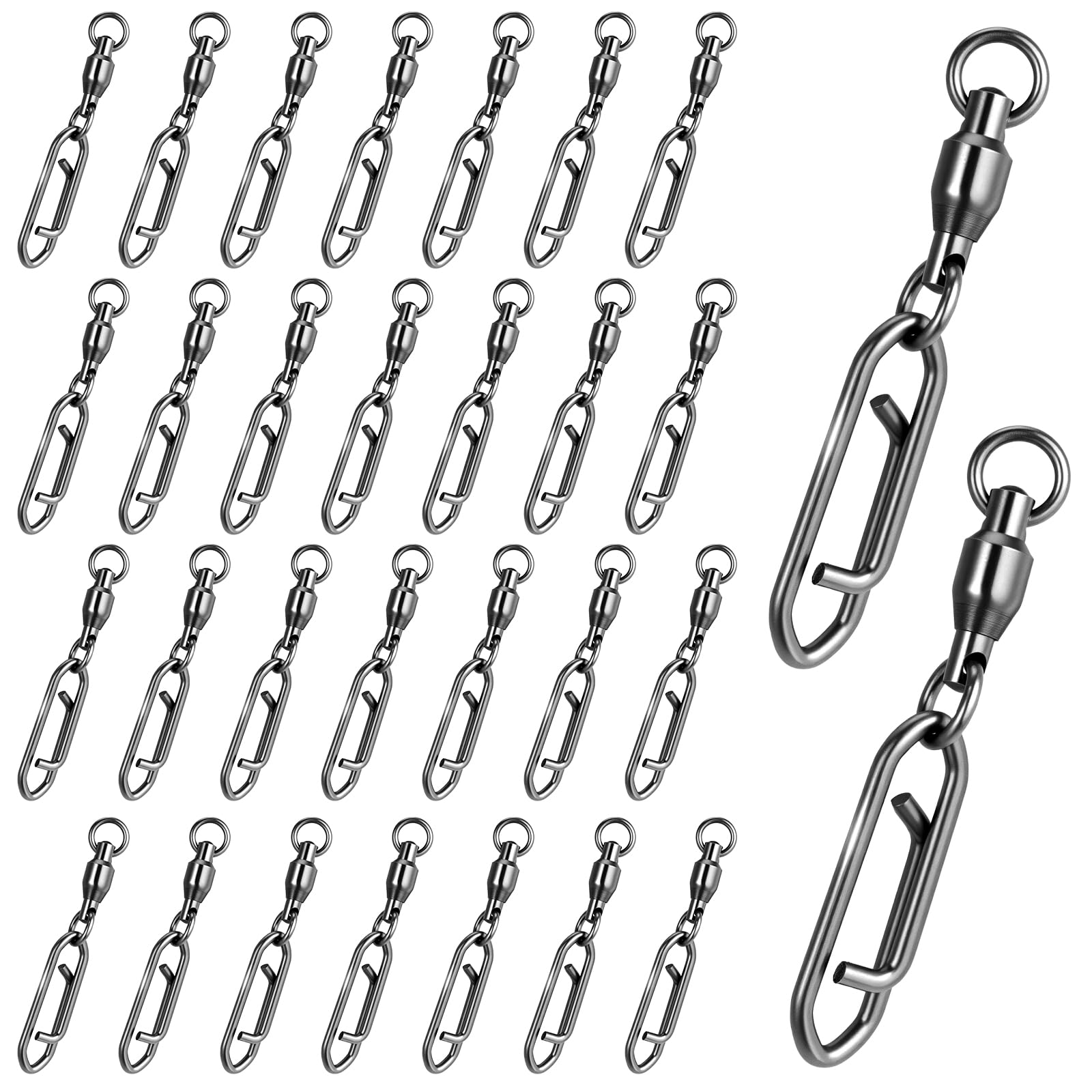 Aiyorse 30 Pcs Fishing Power Clips, Fishing Speed Clips High Strength Snap Swivels Stainless Steel Bearing Rolling Fish Swivels Freshwater Crankbait Popper Lures Quick Snaps Connectors Tackle(#0+S)