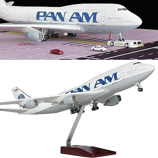 Panam 747 Model 1/150 Scale Panam Airlines B747 Model Plane 18 Inches Long with LED Lights and a Large Rubber Airport Mat Ideal Gift and Display