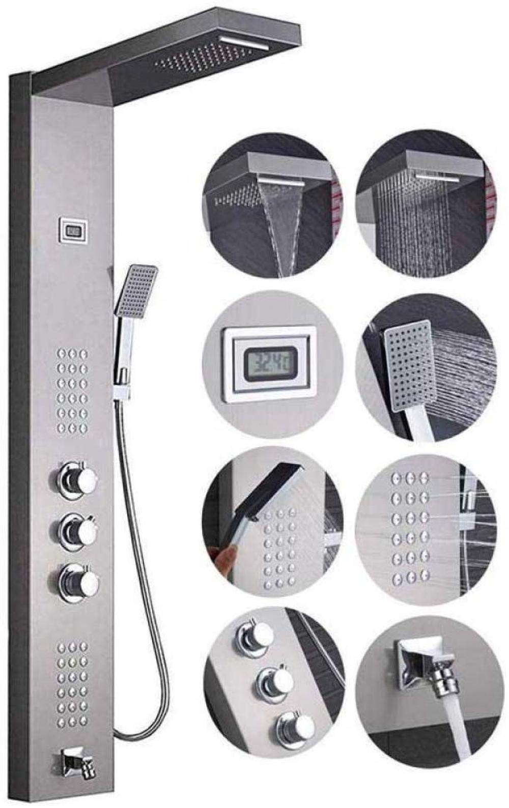 System Prysznicowy Bateria Prysznicowa Termostatyczny Panel Prysznicowy Wieża Ze Stali Nierdzewnej Kolumna Prysznicowa Cyfrowy Wyświetlacz Temperatury Dysze System Masażu