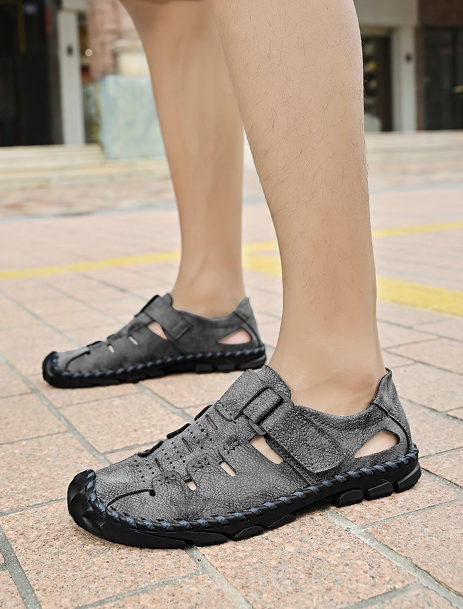 Rivccku Sandalias Deportivas Hombres Verano Exterior Senderismo Zapatos Trekking Casual Zapatos de Montaña Cuero Sandalias de Playa