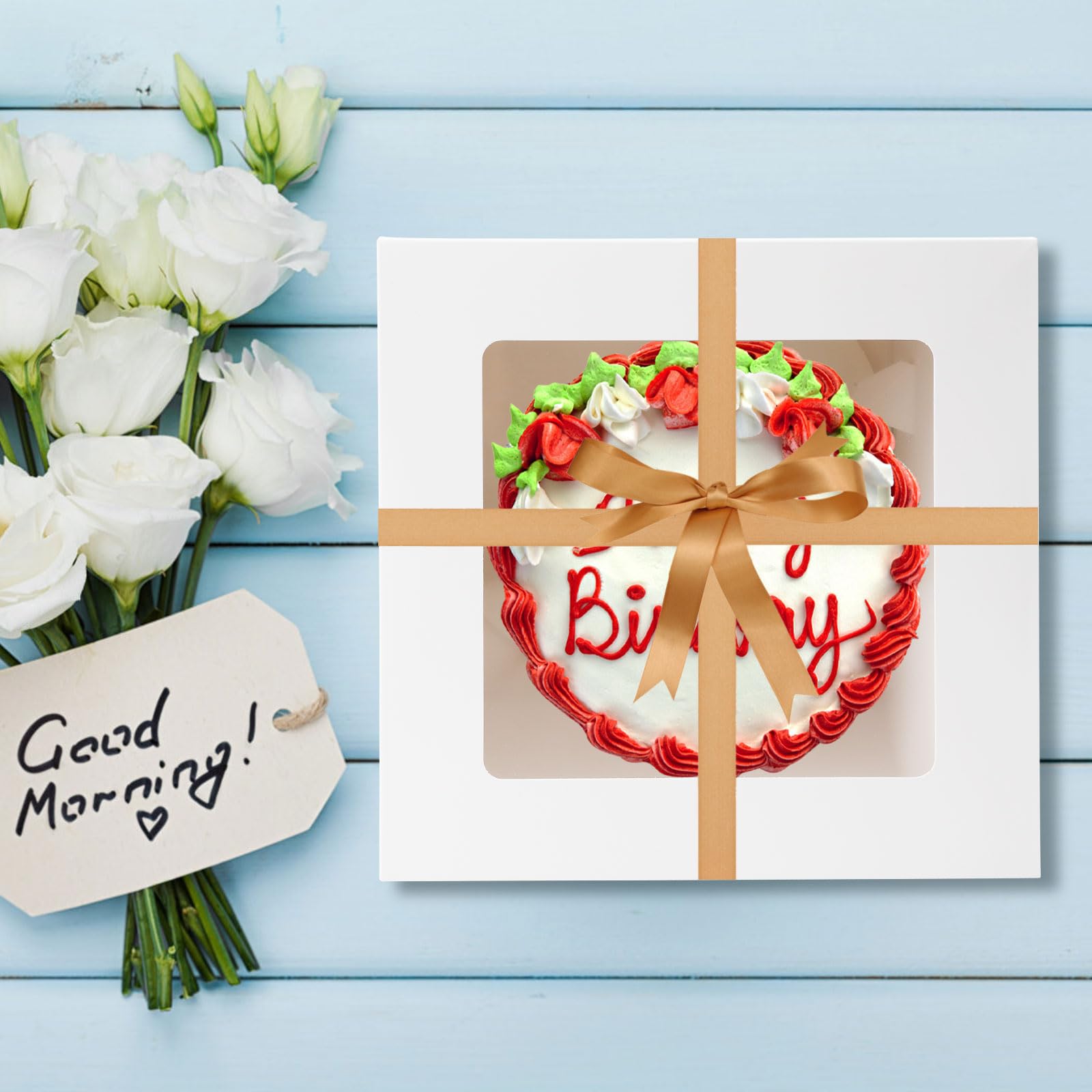 VOSSOT 2 Pcs Boite Gateau, 25 X 25 X 20 Cm Et 25 X 25 X 25 Cm Boîte De Boite A Gateau Avec Fenêtre De Visualisation,Une Boite Bento Cake Bento Avec