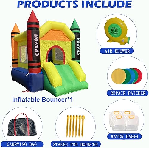 Miniatura 6 de Mini casa inflable para exteriores e interiores con soplador para niños pequeños castillo con tobogán, soplador de aire, bolsa de transporte y bolsa