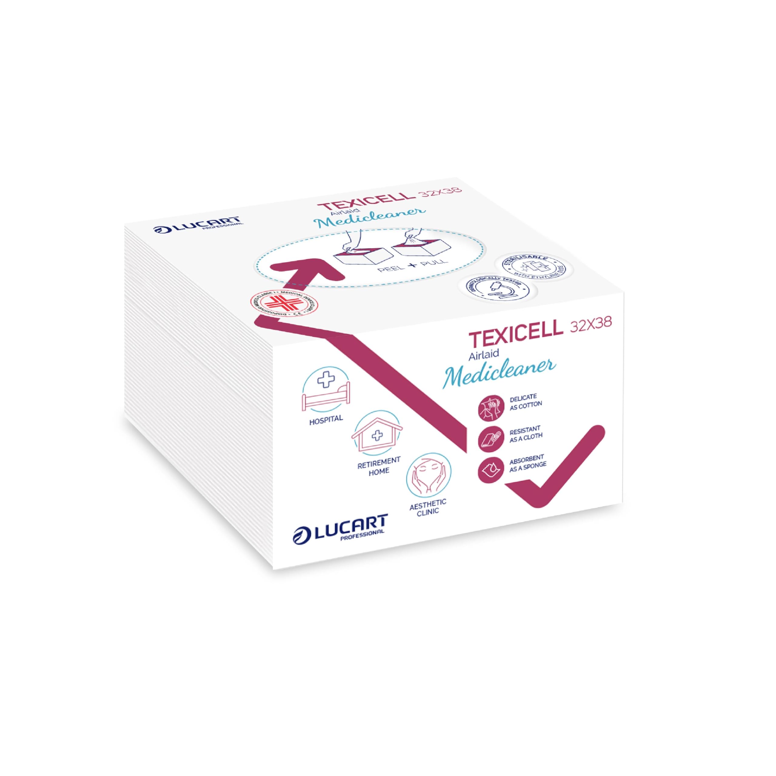 Lucart Professional, Texicell Medicleaner 32x38, Panni Multiuso Piegati in Airlaid, 50 g/mq, Ideali per Settore Medico, 60 pezzi 32x38 cm, 20 confezioni