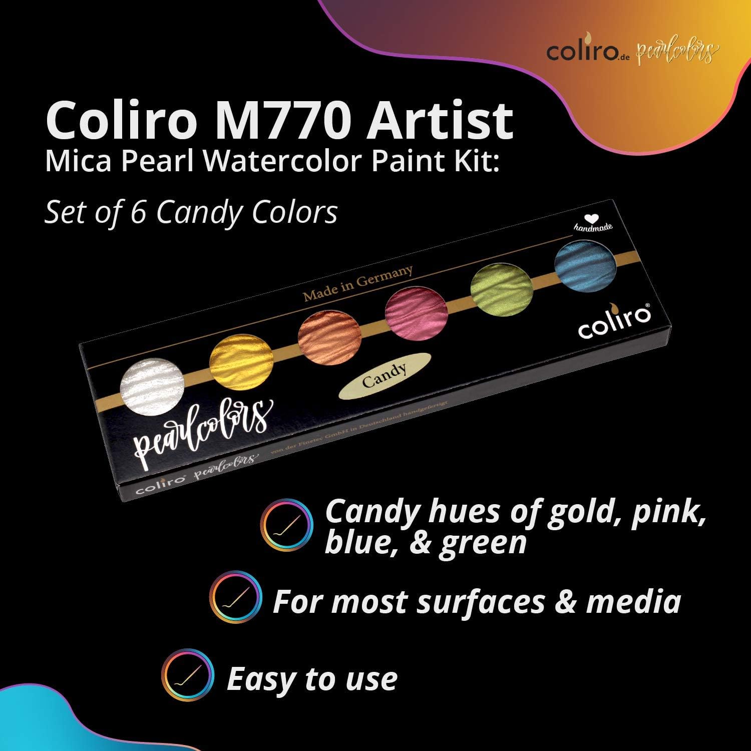 Coliro Finetec Artist Mica Watercolour M770 Candy by Set