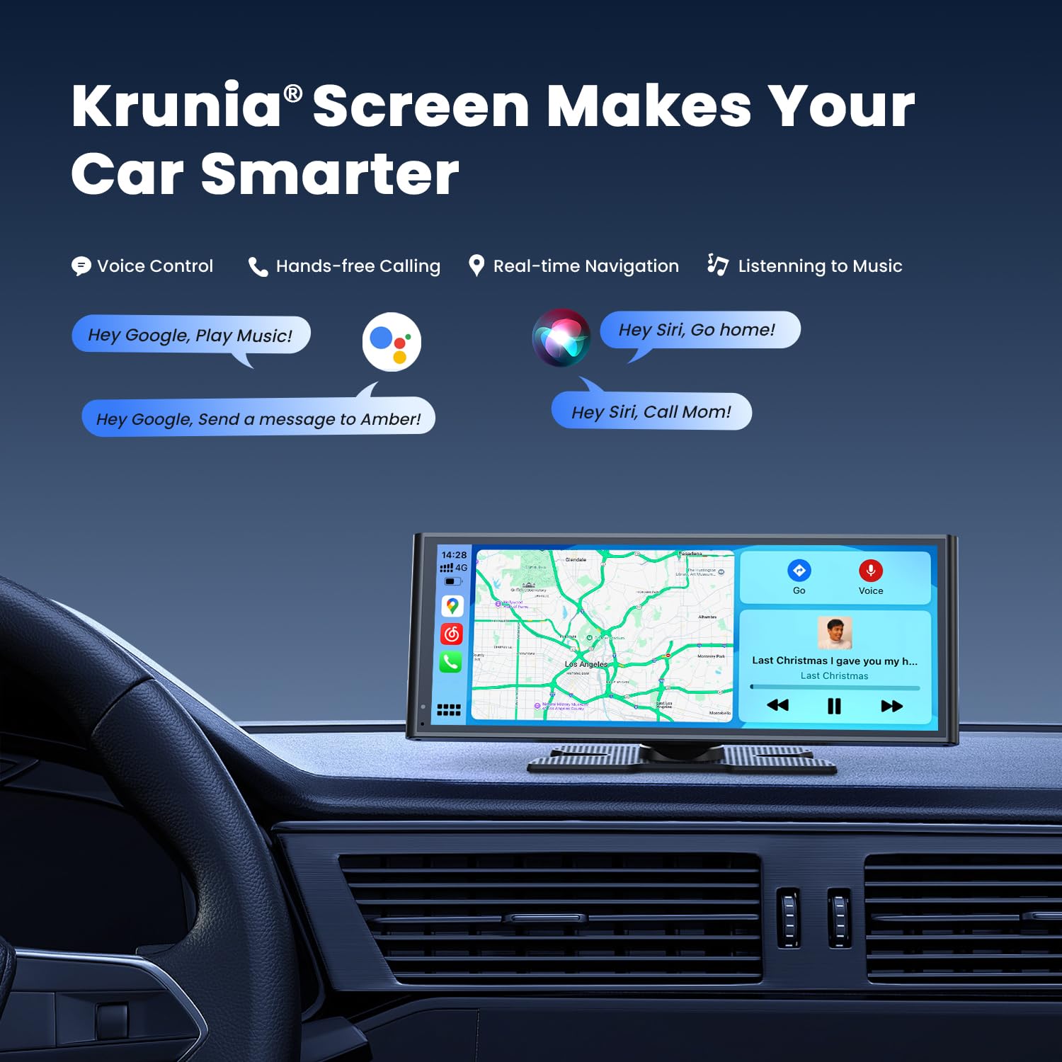 Krunia 9.26" Wireless Portable Car Play Screen for Apple CarPlay & Android Auto, OTA Updates, Backup Camera, Mirror Link, 5.0 Bluetooth, Voice Control, GPS Navigation, FM - 3