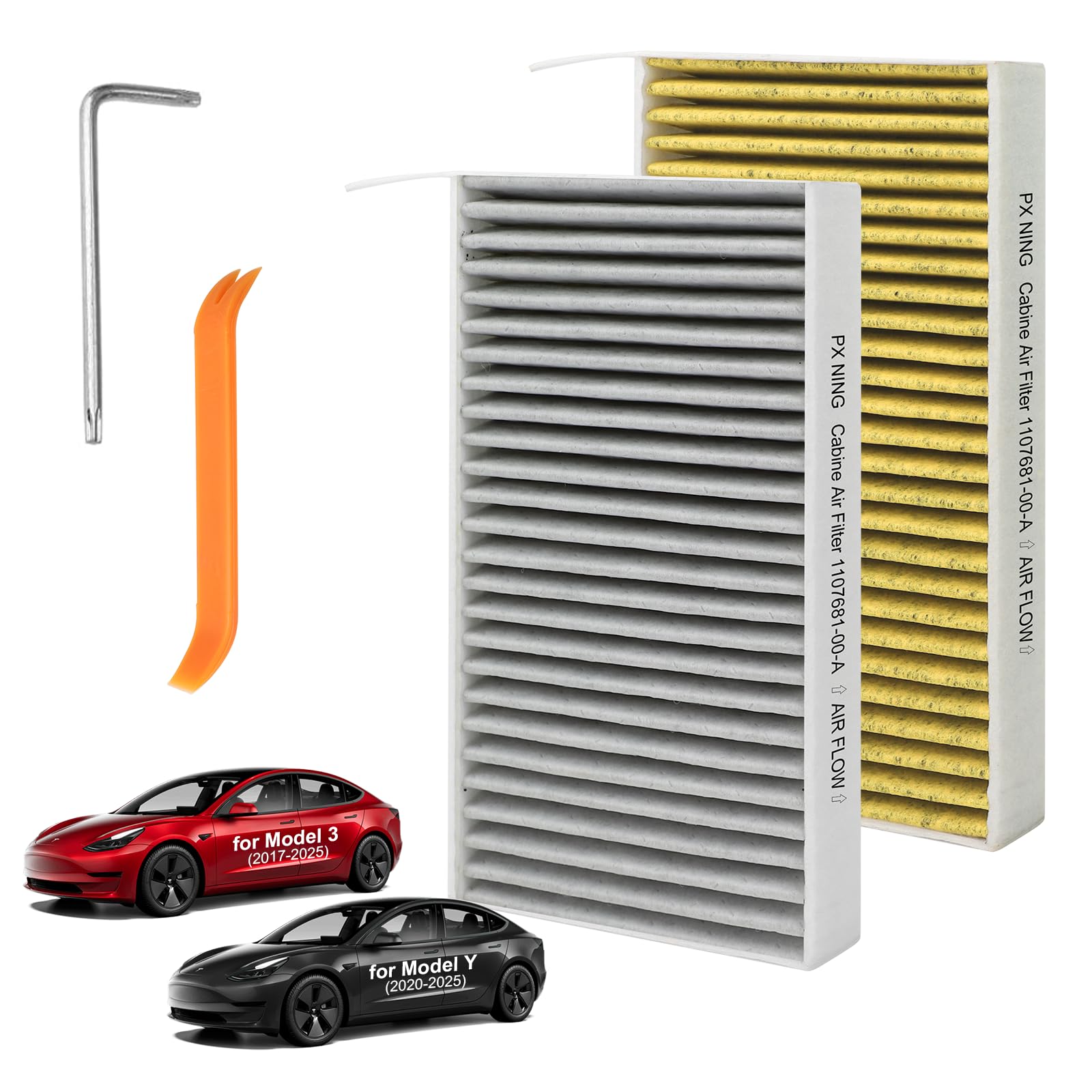 2 filtri per abitacolo con carbone attivo, compatibili con Tesla Model 3 (2017-2025) e Tesla Model Y (2020-2025), filtro dell'aria abitacolo PM2.5, ricambio OEM, filtro dell'aria auto per