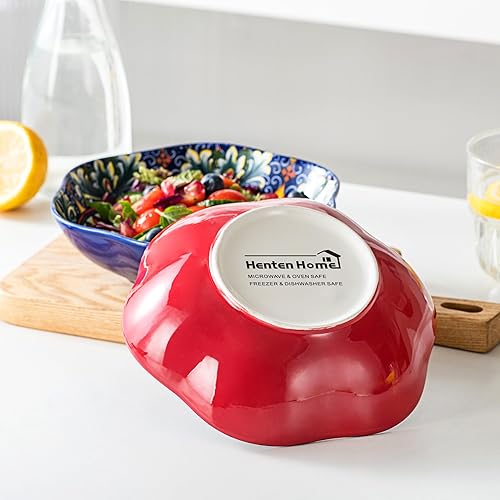 Miniatura 7 de Henten Home Juego de 4 cuencos de cerámica de loto, cuencos de porcelana estilo bohemio de 20 onzas para ensalada, aperitivos, helado, cuenco para