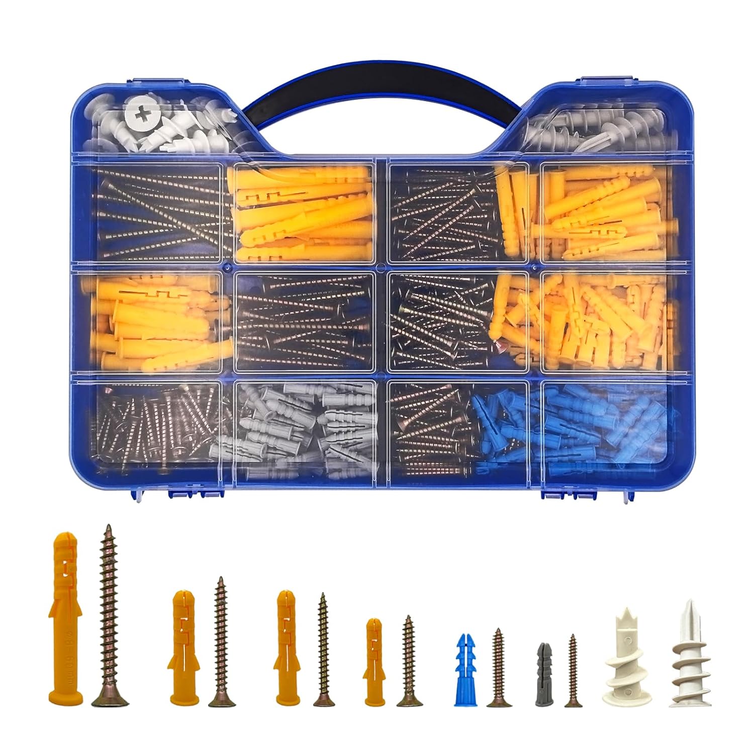 550PCS Screws and Drywall Anchors Kit, 275 Flat Head Screw and 275 Picture Hanging Anchor for Household Repairs with 8 Sizes Heavy Duty Drywall Anchors and Phillips Screw Assortment