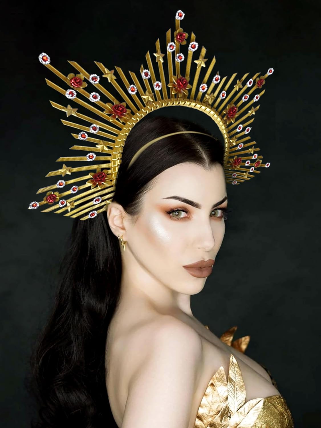 JeVenis Rose Gold Halo Crown Spiked Crown Headband Sunburst Zip Tie Headpiece Goddess Costume for Wedding Photoshoot Cosplay Festival Renaissance