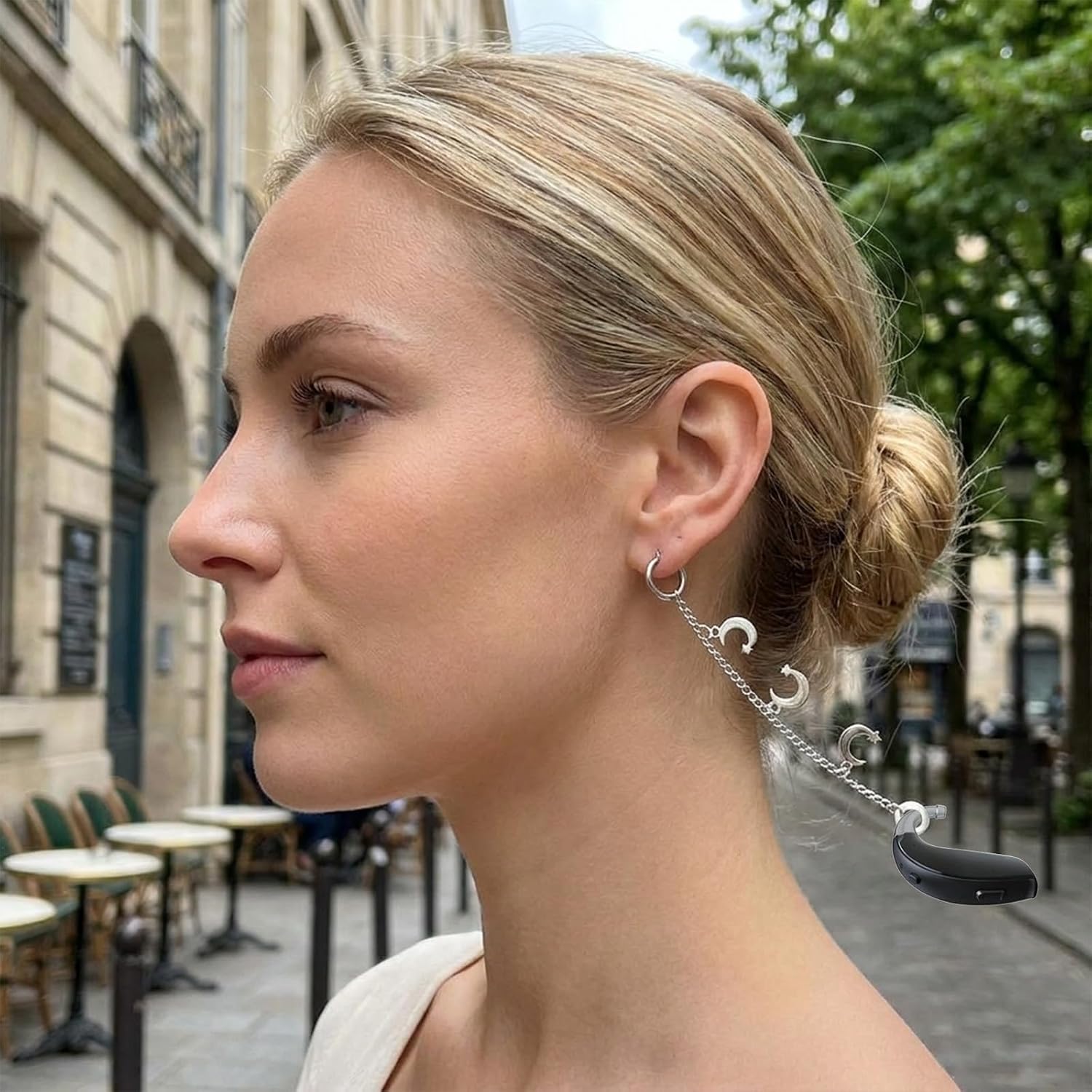 4 Pack Hearing Aids Clips Star and Leaf Decorative Silver Tone Jewelry for Daily Wear Premium Loss Avoidance Lanyard with Ear Cuffs Practical Present for Adults and Seniors in Social Events
