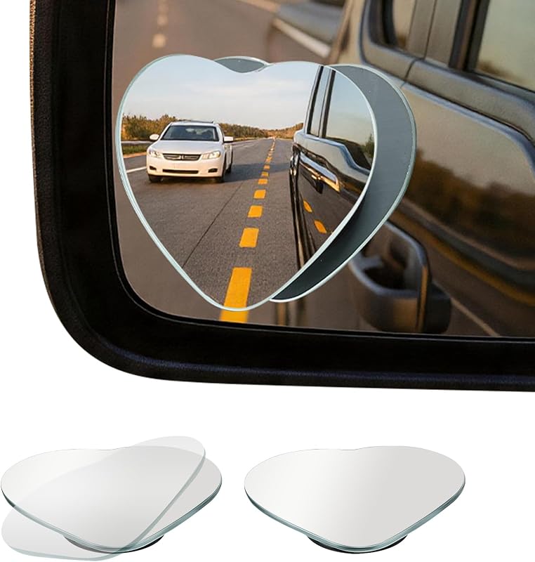 Espelho auxiliar de ponto cego em formato de coração JOYTUTUS com vidro convexo – Kit com 2 unidades