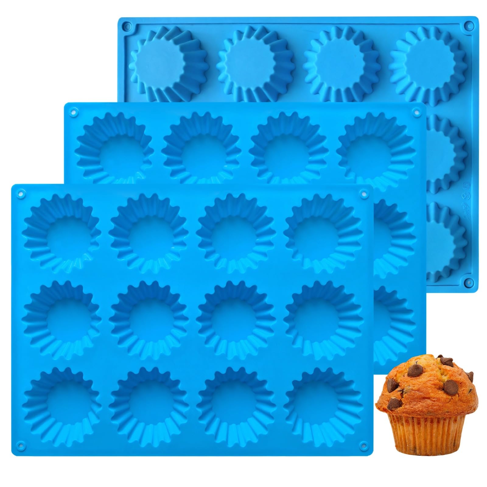 Générique Lot de 3 moules à muffins en silicone 12 alvéoles, antiadhésifs pour cupcakes, puddings et brownies, réutilisables, compatibles four, congélateur, micro-ondes et lave-vaisselle