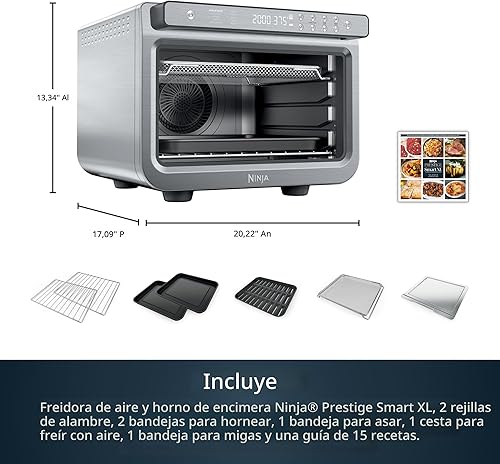 Miniatura 9 de Ninja Freidora de aire y horno tostador Horno de encimera Prestige Smart XL Hornea hasta 20 galletas, se adapta a un pavo de hasta 12 libras