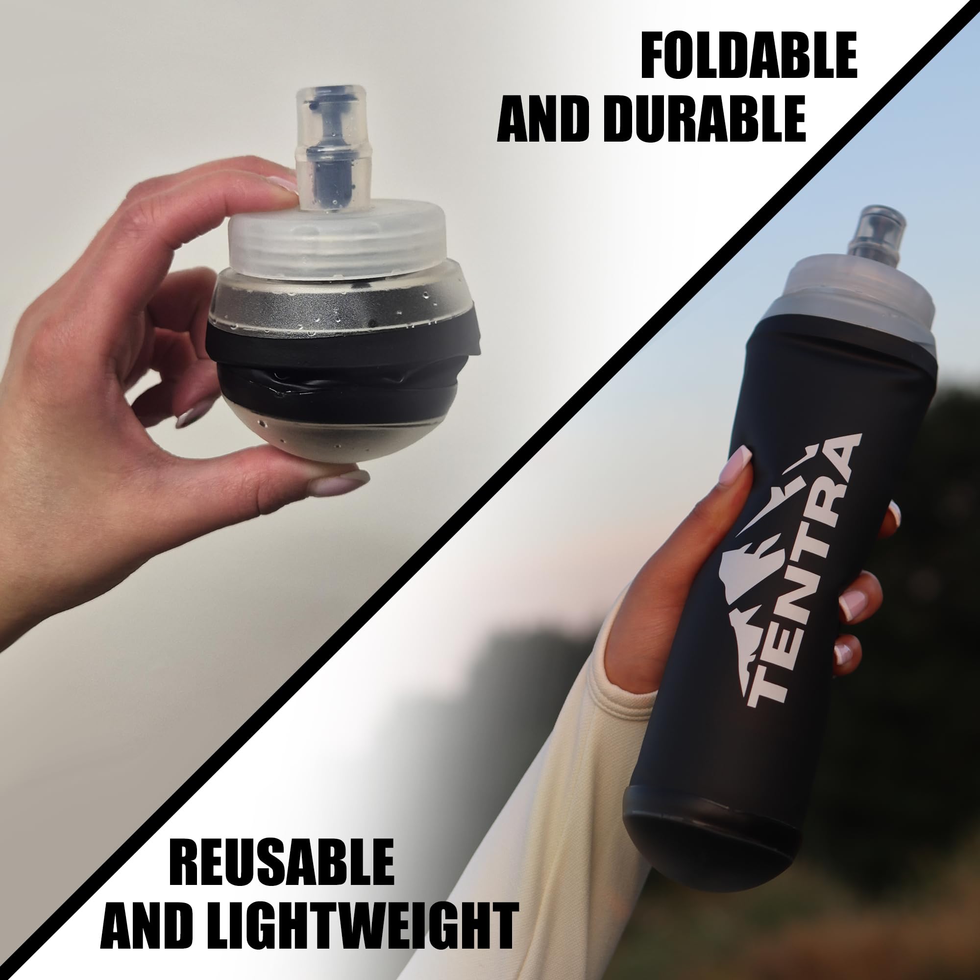 2 x weiche Fläschchen, 500 ml, zum Laufen, Wandern, Radfahren, faltbar, auslaufsicher, leicht