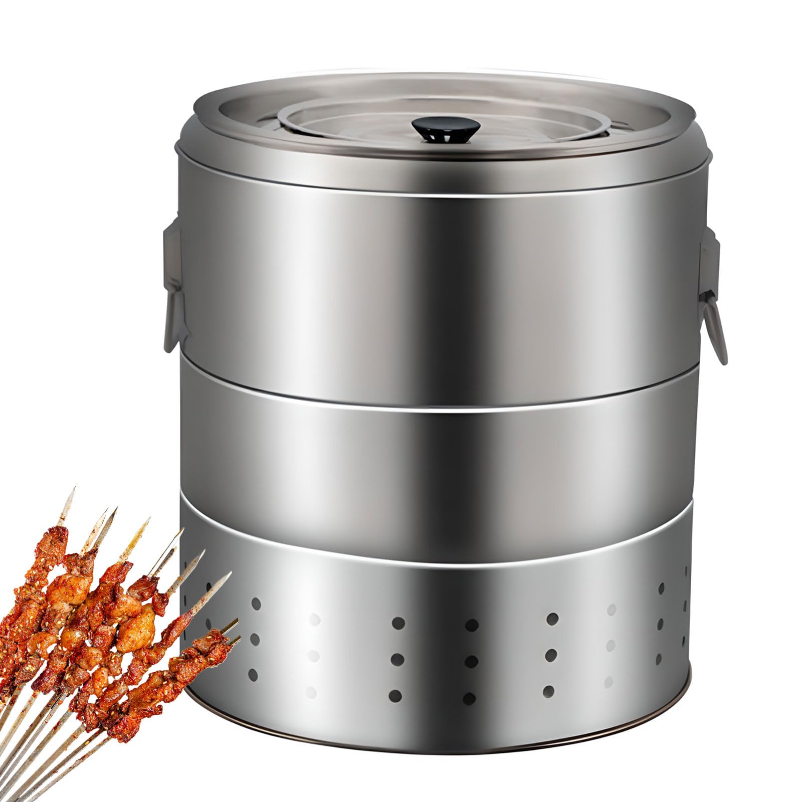 Barbecue portatile senza fumo con 50 spiedini in acciaio inox, arrosto a 360°, grande capacità per cucinare all'aperto, campeggio, picnic e spiaggia