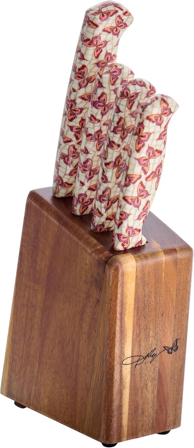 Dolly Parton 5-Piece Pink Cutlery Block Set with Essential Kitchen Knives