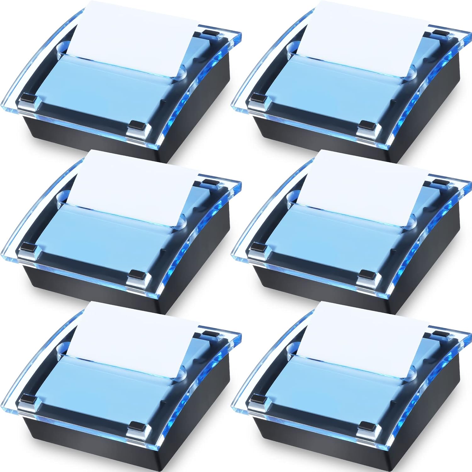 Mimorou 6 Pcs Pop Up Note Dispenser Sticky Note Holder Dispenser Posted Holder Container Black Base Transparent Top for 3 x 3 Inch Sticky School Office Home