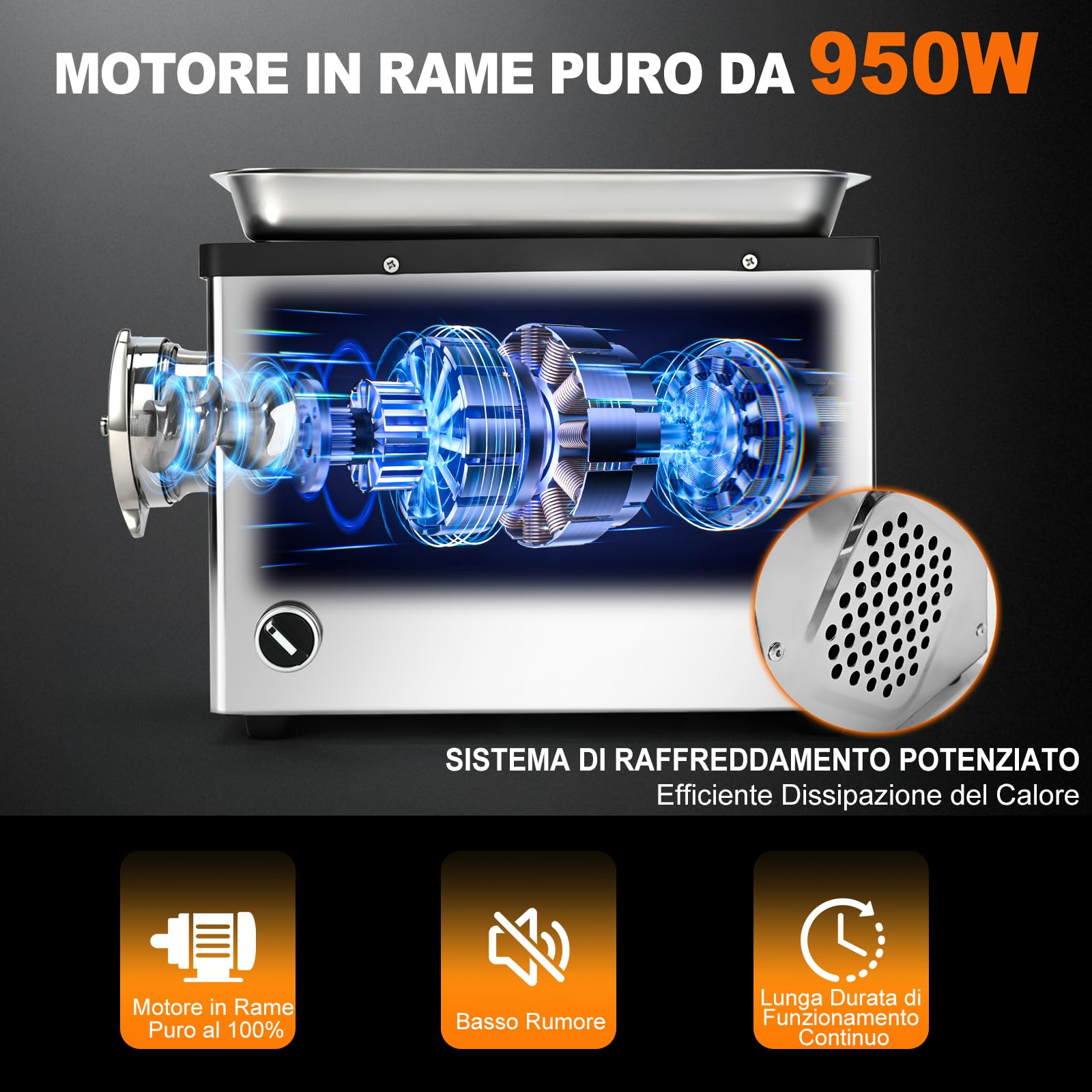 Anatole Tritacarne Elettrico Professionale 950W Acciaio Inossidabile