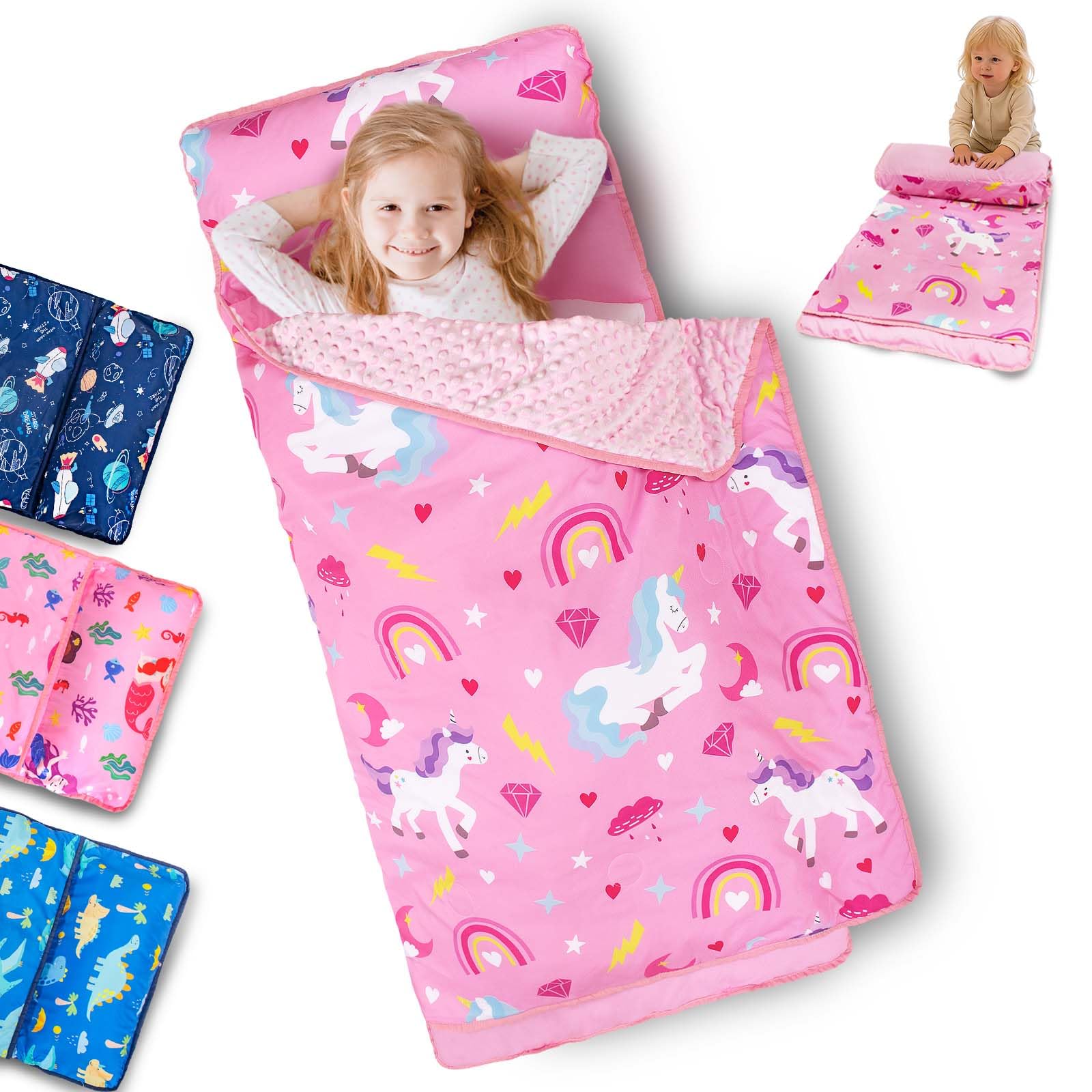 Primlect Toddler Nap Mat with Pillow, Roll Up Extra Large Sleeping Bag