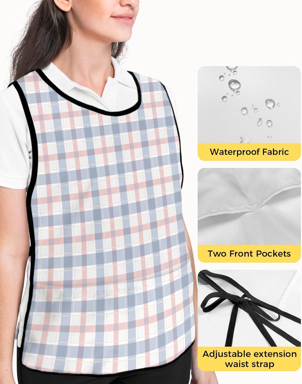 Abstract Plaid Cobbler Aprons with 2 Pockets for Women Men, Minimalistic Multi Colors Country Rustic Plaid