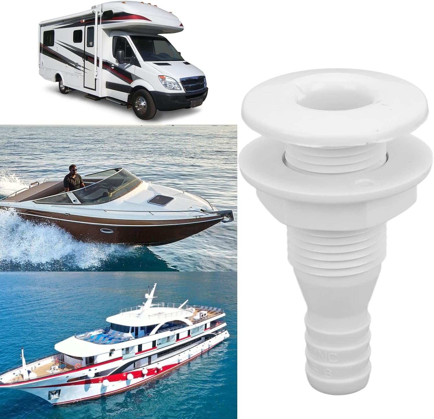 Yctze Thru Hull Connector Hull Fittings 5/8in Thru Hull Fitting Straight ABS Impact Hose Connector Accessory for Boats Marines(Black)
