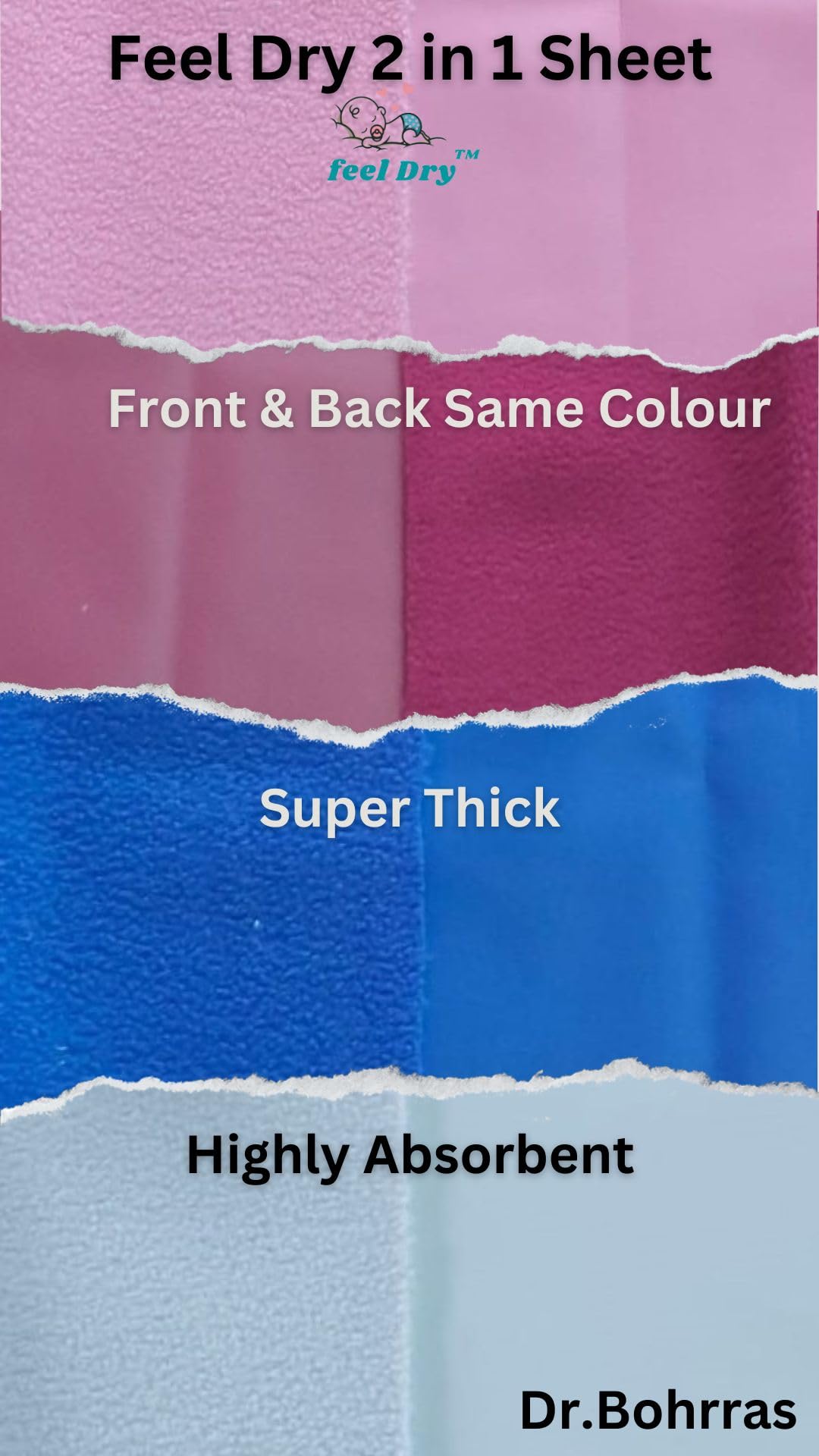 Dr.Bohrras Bebe Amo 2 in 1 Dry Sheet Cum Massage Sheet Dual Sided Super Thick Super Soft Waterproof Mattress Protector with Rubber Bottom (Large 140x100cm, Maroon)
