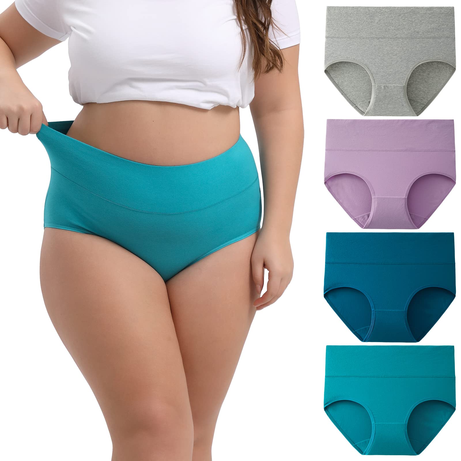 INNERSYWomen's Plus Size XL-5XL Cotton Underwear High Waisted Briefs Panties 4-PackOEKO-TEX STANDARD 100