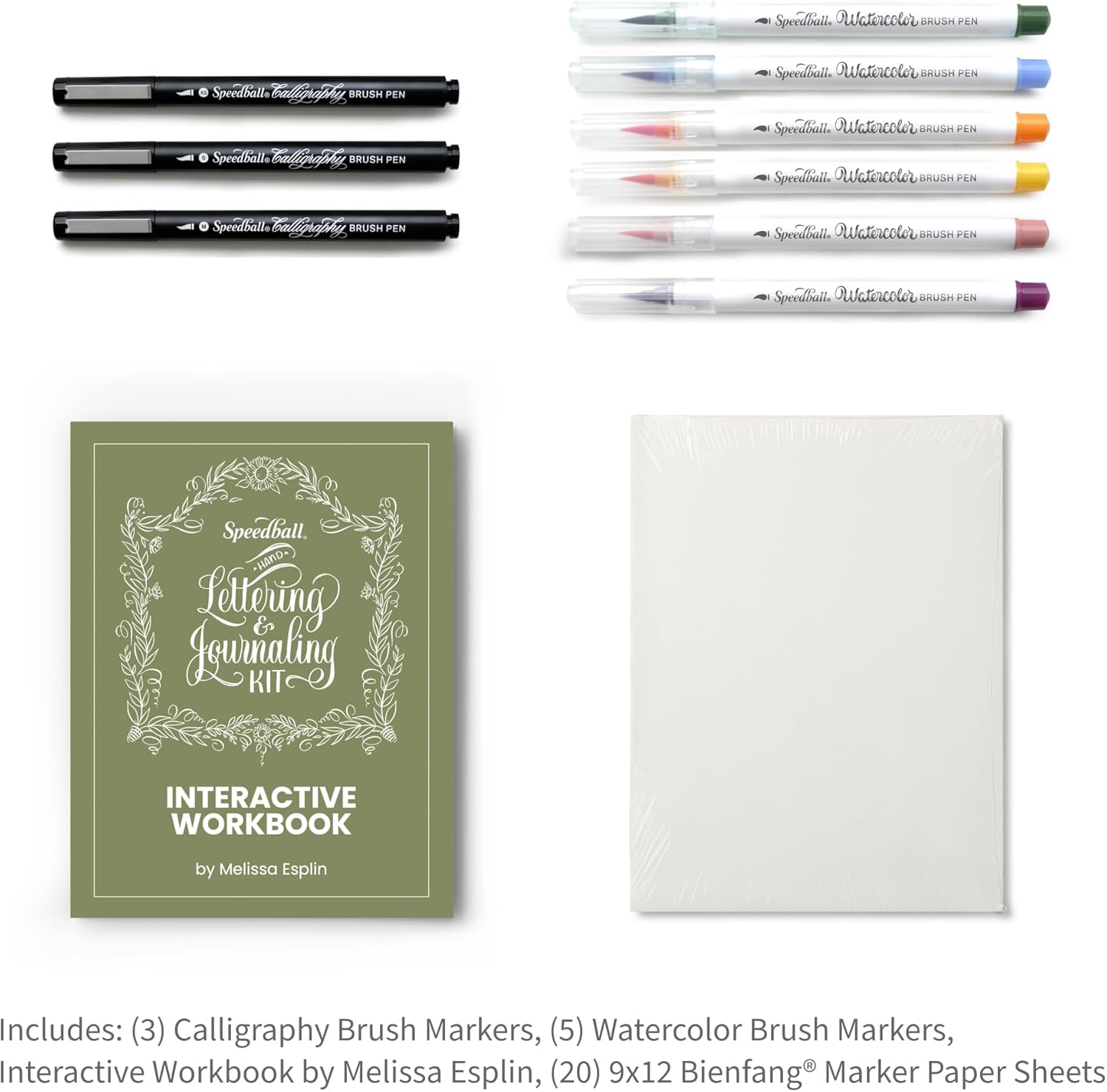 Speedball Hand-Lettering & Journaling Set, Brush Tip Pens Calligraphy, Beginners, Bullet Journaling Pens For Writing, Calligraphy Book, Bullet Journal Coloured Writing Pens, Creative Lettering