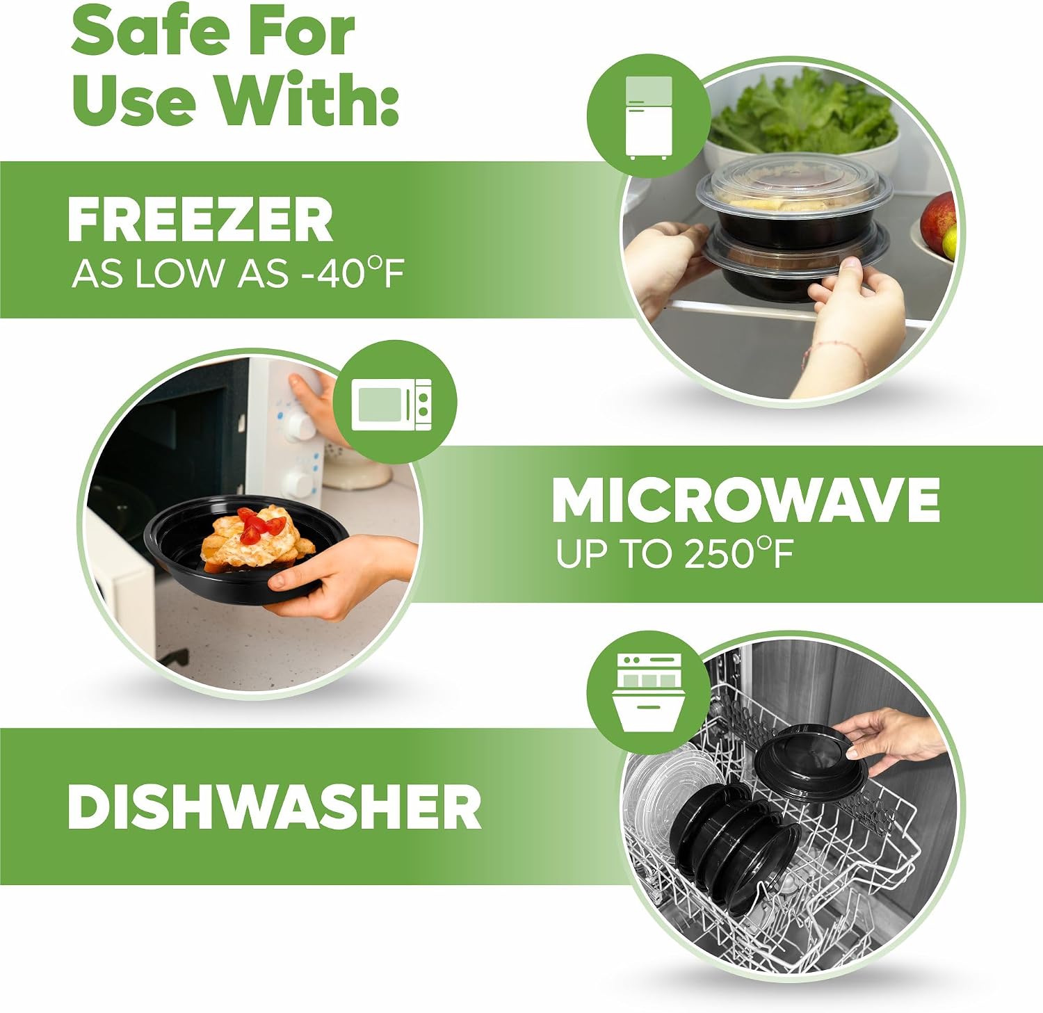 GUSTO 24 oz - Round Meal Prep Containers with Lids – [Case of 150] Reusable, Microwaveable, Dishwasher & Freezer Safe, BPA-Free Food Storage Containers for Portion Control (Formerly Comfy Package)