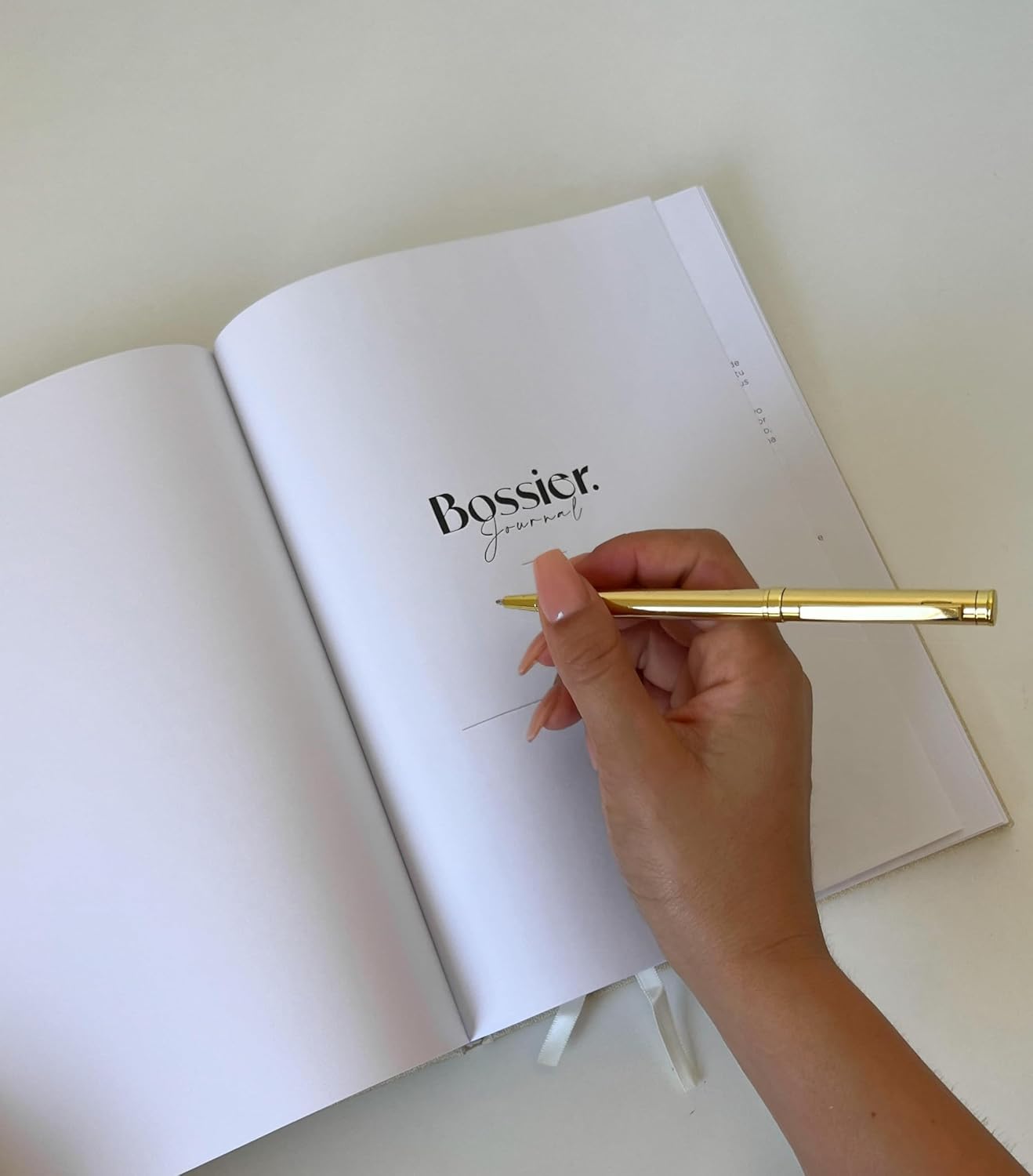 BOSSIER - Bossier Journal. Journaling notebook, journal set, journal pen set, notebook, 180 pages, size 19 x 25 cm, size 7.48 x 9.84, inch 100 grs paper, hardcover, beige pu leather, blank pages, journaling prompts      Hardcover – Notebook