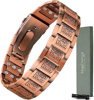MagEnergy Copper Bracelet for Men, 3X Strength Magnetic Bracelet, 99.99% Pure Copper Jewelry Gift with Sizing Tool