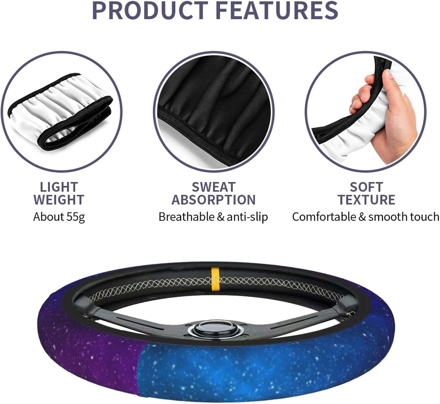 Starry Night Galaxy Steering Wheel Cover Universal 15 Inch, Non Slip Durable Auto Car Accessories - Image 6