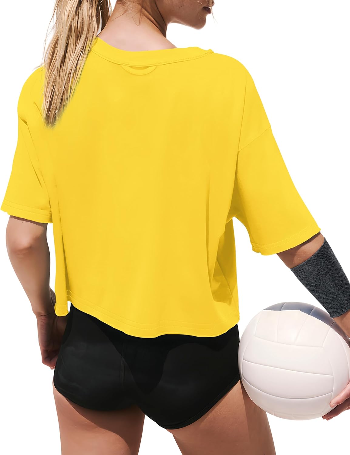 XIEERDUO Cotton Tshirts for Women Drop Shoulder Round Neck Oversized Crop Tops Workout Tops Tees - Image 3