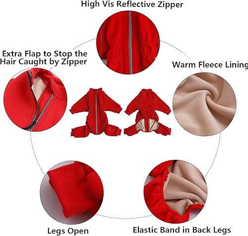 Miniatura 3 de Abrigo de forro polar cálido de cuerpo completo para perro con piernas para cachorro, traje con cierre de cremallera reflectante, fácil y seguro,