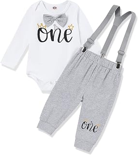 My 1st Birthday Baby Boy Outfits Gentleman Long Sleeve Bow Tie Romper Pant Birthday Clothes Sets