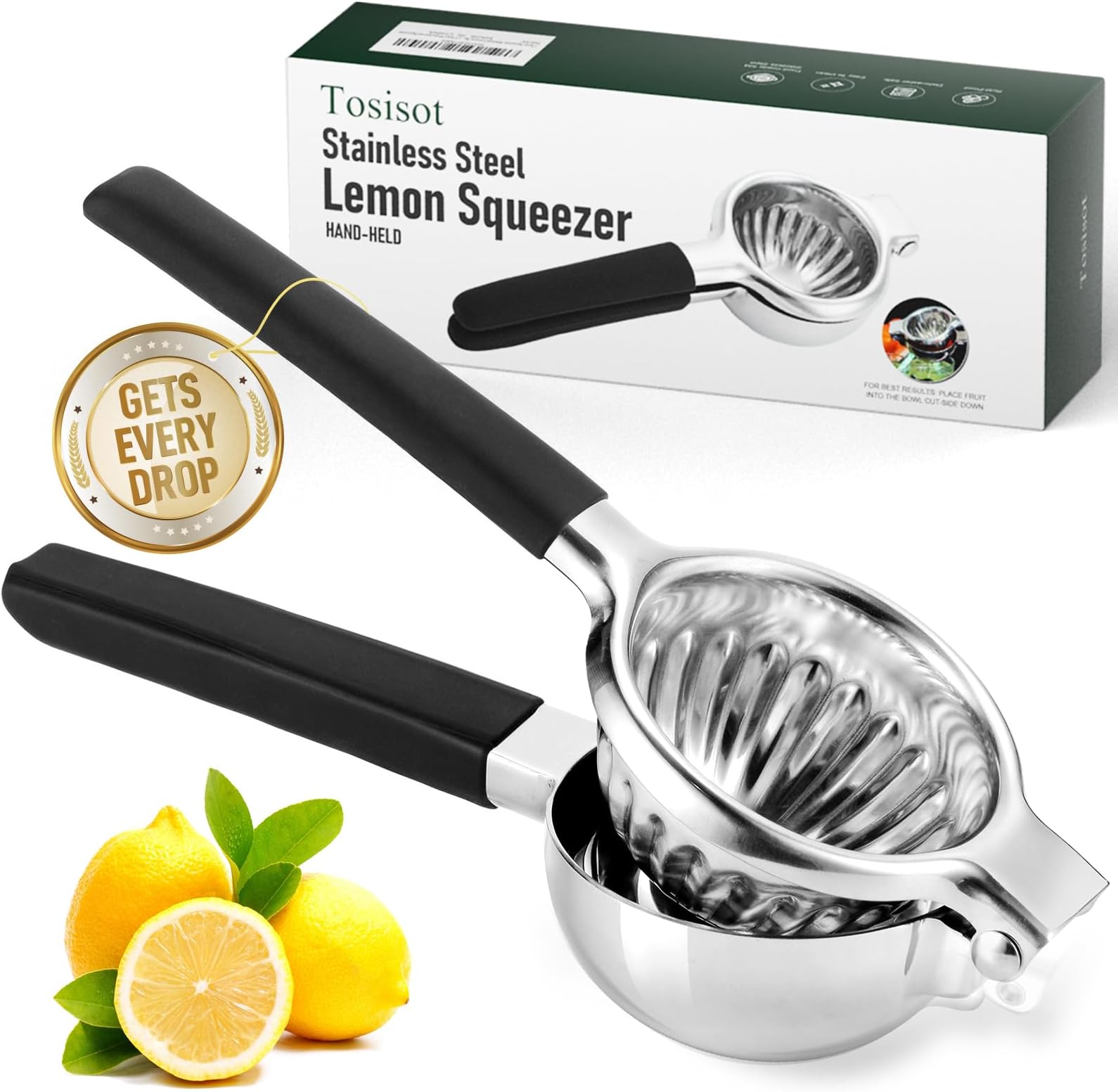 Lemon Squeezer, Stainless Steel Citrus Juicer, Large Squeezer Bowl Handheld Lime Squeezer, Lemon Juicer with Silicone Handles, Non-Slip Grip Design Manual Juicer
